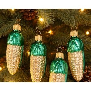 Vtg Smith & Hawken Made GERMANY 4 Corn Glass Bavarian Ornaments Cottagecore Farm